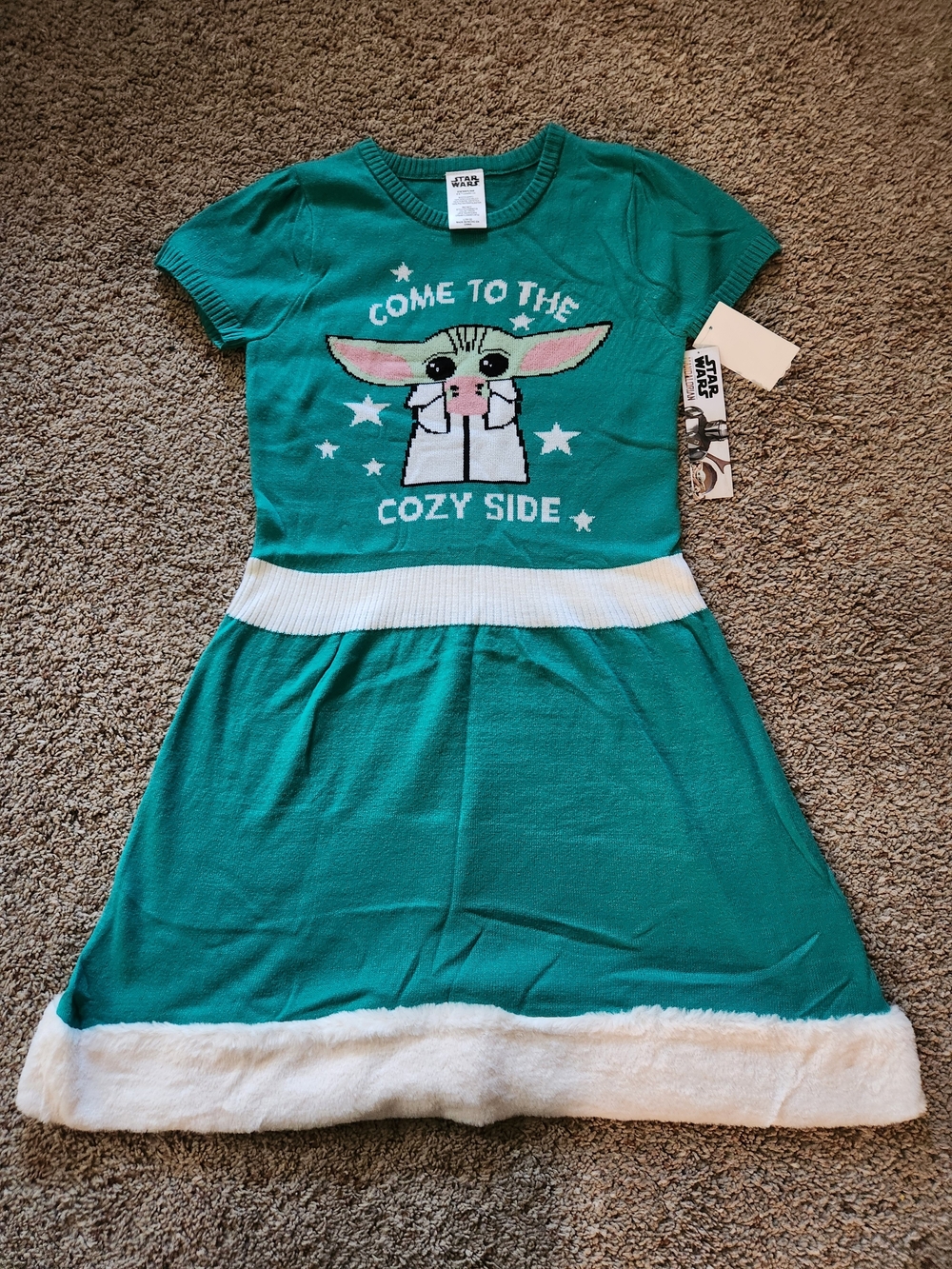 Star Wars Green 'Cozy Side' Girls Knit Dress with White Trim Size L(10/12)